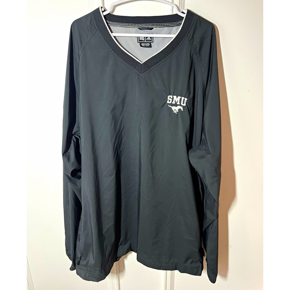 Vintage 2008 adidas SMU Mustangs Windbreaker Mens 3XL Black V Neck Golf NCAA